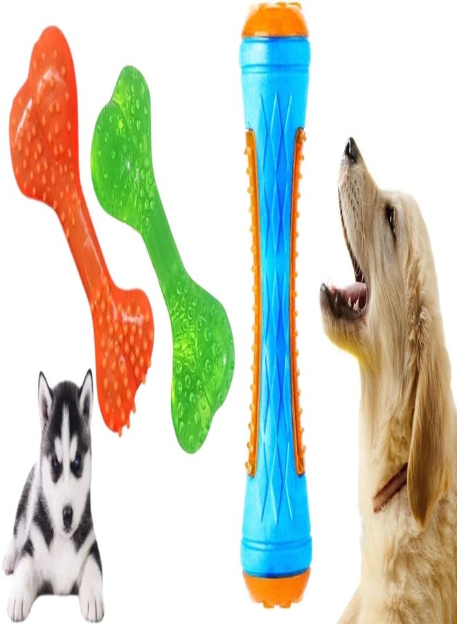 PET FUN لعبة مضغ عظمة مطاطية ناعمة مدببة للكلاب والجراء من بيت فن | لعبة مضغ عصا عائمة مضيئة غير سامة لتنظيف الأسنان للكلاب والجراء | مجموعة ألعاب تدريب وجلب تصدر صوتاً (قطعتان) - Image 1